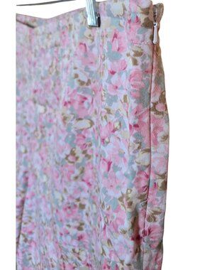 Floral High-Waisted Wide-Leg Cropped Pants Pastel Pink & Green boho cottagecore